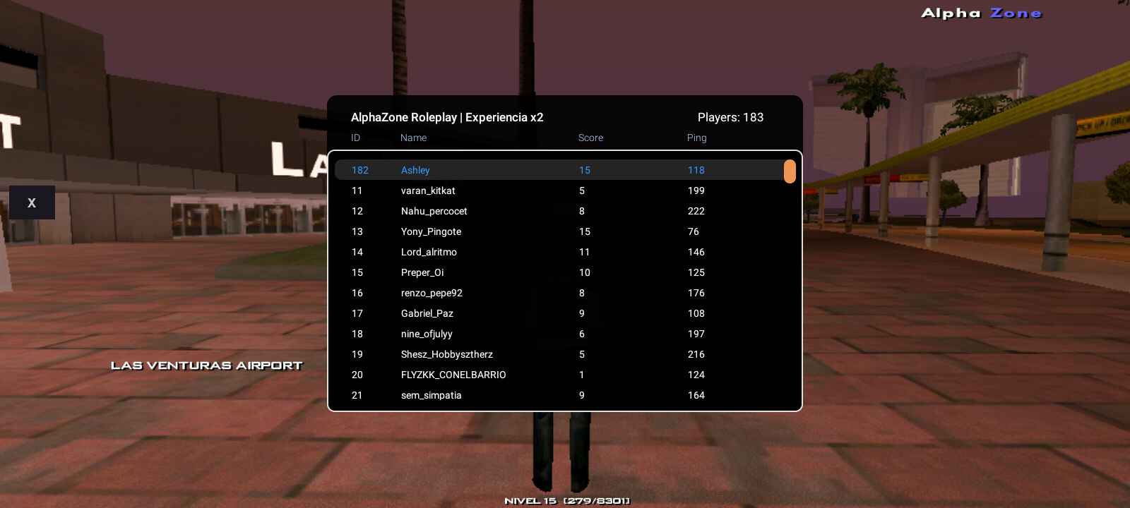 Jugadores conectados en AlphaZone RP